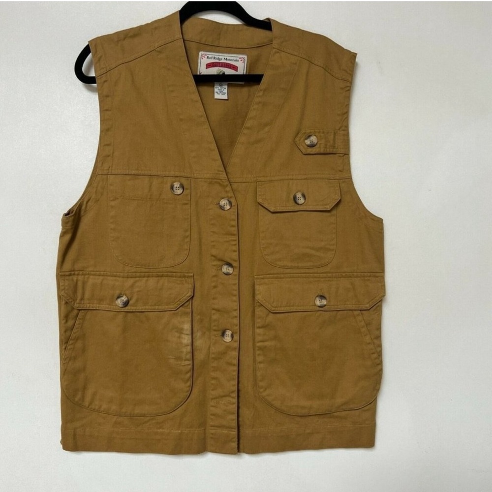 Vintage Red Ridge Mountain Outfitters Hiking Utility Vest Jacket Tan Mens Medium